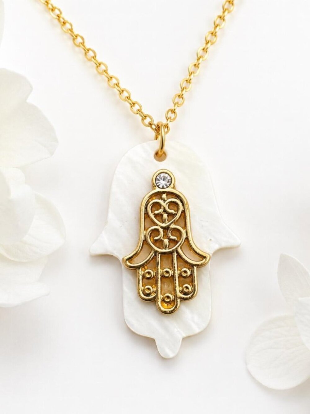 WHITE HAMSA  DENKAYS STATMENT NECKLACE
